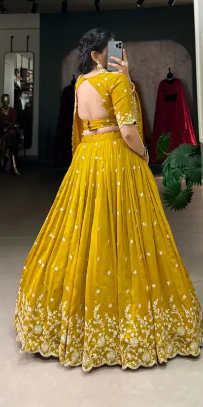 LNB 1415 Mustard Color Vichitra Silk Sequins Thread Embroidery Work Lehenga Choli Wedding, Party, Festive, Events Etc. Delivery 4-6 Working Days Rs 3199 | Bollywood Lehenga, Creative Lehenga, Designer Lehenga, Embroidered Lehenga, Lehenga, Party Wear Lehenga