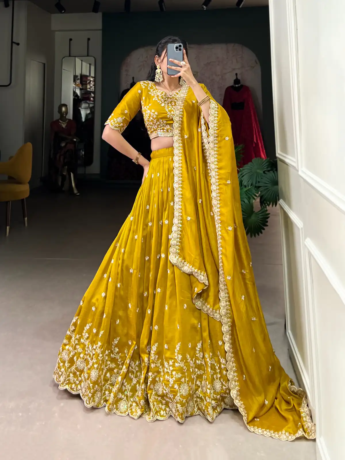 LNB 1415 Mustard Color Vichitra Silk Sequins Thread Embroidery Work Lehenga Choli Wedding, Party, Festive, Events Etc. Delivery 4-6 Working Days Rs 3199 | Bollywood Lehenga, Creative Lehenga, Designer Lehenga, Embroidered Lehenga, Lehenga, Party Wear Lehenga