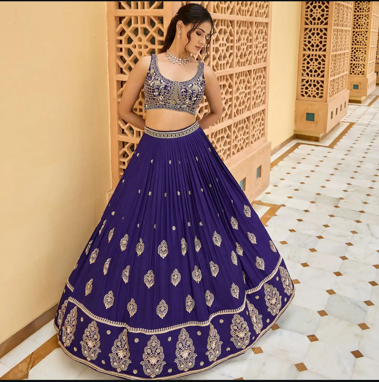 NF 1232 Navy Blue Color Chinon Silk Embroidery Sequence Work Lehenga Choli Wedding, Party, Festive, Events Etc. Delivery 4-6 Working Days Rs 2049 | Bollywood Lehenga, Creative Lehenga, Designer Lehenga, Embroidered Lehenga, Lehenga, Party Wear Lehenga