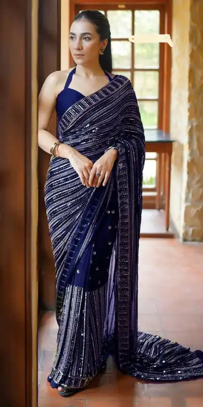 DF 3451 Navy Blue Color Faux Georgette 5mm Sequence Embroidery Work Saree Casual, Wedding, Festive, Events . Expected Delivery  4-6 Working Days @1799/- only                                                 | Bollywood Sarees, Creative Sarees, Designer Sarees, Embroidered Sarees, Ethnic Saree, Modern Digital sarees, Party Wear Sarees, Sarees