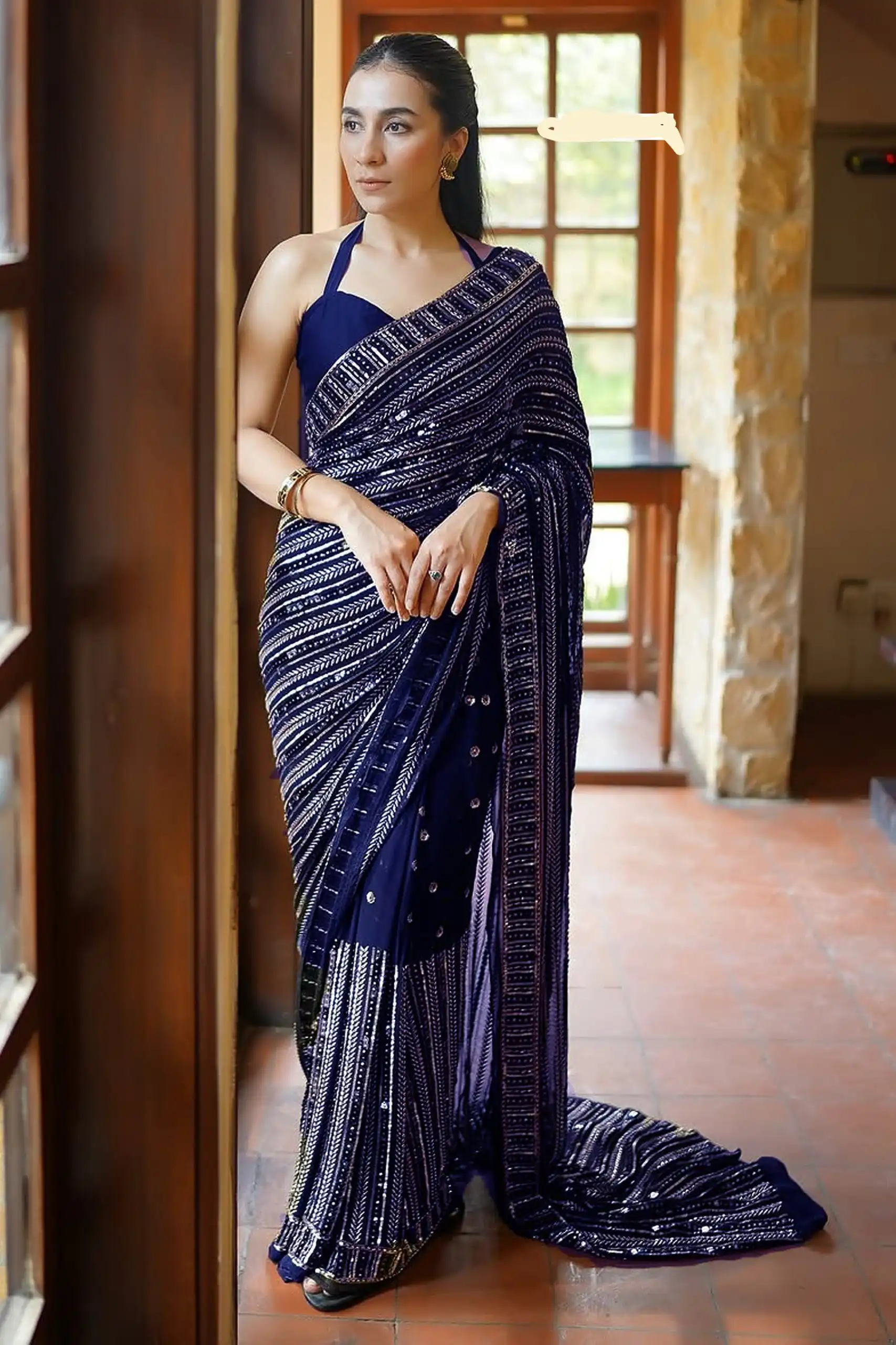 DF 3451 Navy Blue Color Faux Georgette 5mm Sequence Embroidery Work Saree Casual, Wedding, Festive, Events . Expected Delivery  4-6 Working Days @1799/- only                                                 | Bollywood Sarees, Creative Sarees, Designer Sarees, Embroidered Sarees, Ethnic Saree, Modern Digital sarees, Party Wear Sarees, Sarees