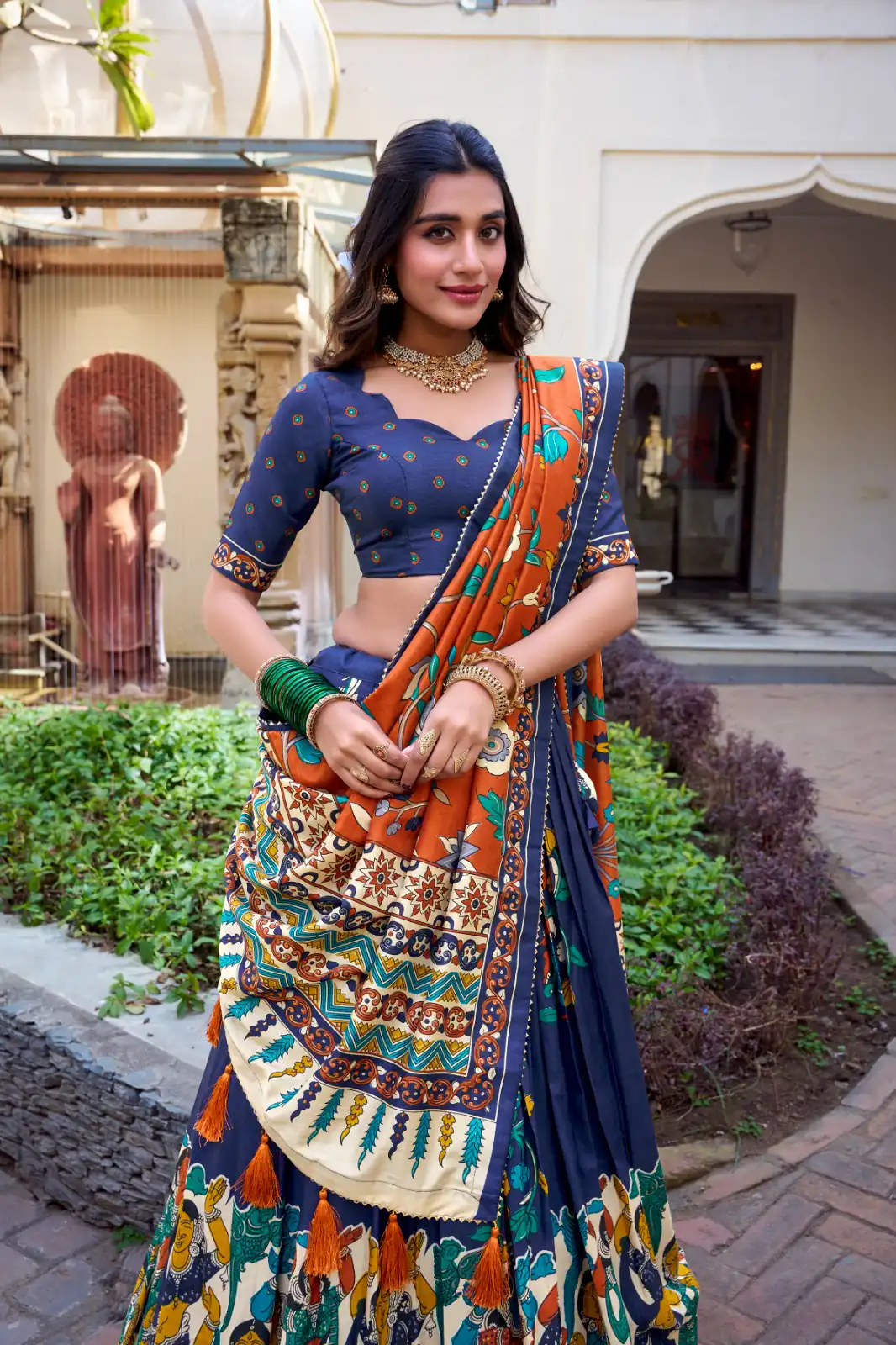 LNB 1236 Navy Blue Color Tasar Silk Kalamkari Print With Foil Work Lehenga Choli Wedding, Party, Festive, Events Etc. Delivery 4-6 Working Days Rs 2449 | Bollywood Lehenga, Creative Lehenga, Designer Lehenga, Embroidered Lehenga, Lehenga, Party Wear Lehenga