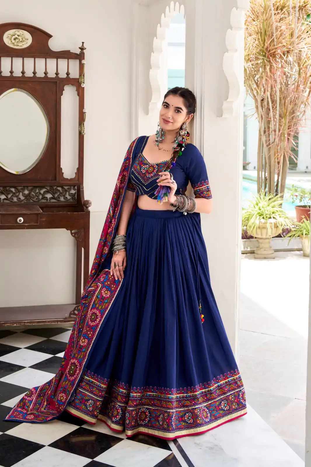 LNB 1243 Navy blue Color Tasar Silk Gamthi Print Embossed Gotta Lace Lehenga Choli Festive Party Wedding, Events etc. Delivery 4-6 Working Days @2999/- | Bollywood Lehenga, Creative Lehenga, Designer Lehenga, Embroidered Lehenga, Lehenga, Party Wear Lehenga