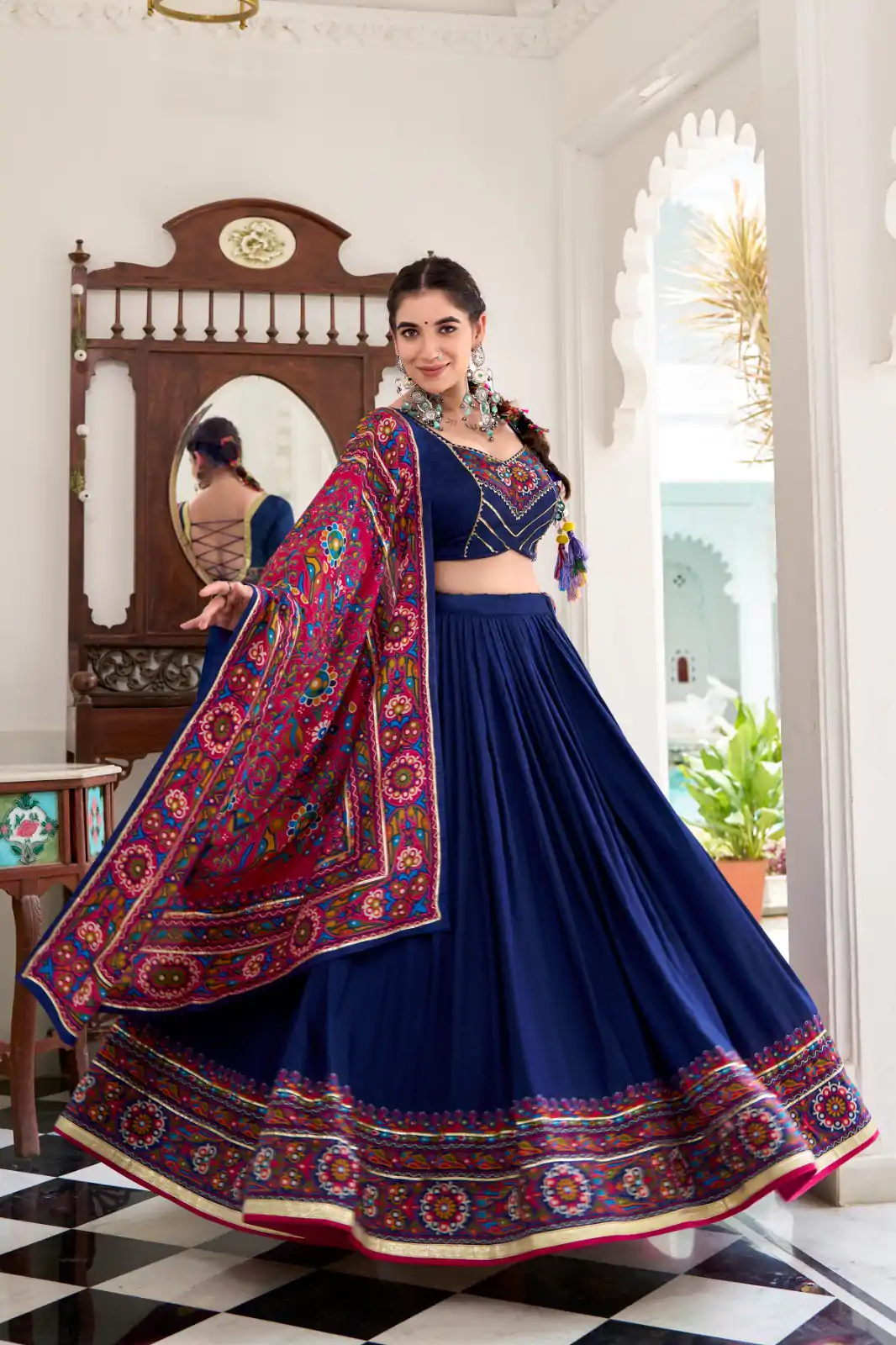 LNB 1243 Navy blue Color Tasar Silk Gamthi Print Embossed Gotta Lace Lehenga Choli Festive Party Wedding, Events etc. Delivery 4-6 Working Days @2999/- | Bollywood Lehenga, Creative Lehenga, Designer Lehenga, Embroidered Lehenga, Lehenga, Party Wear Lehenga