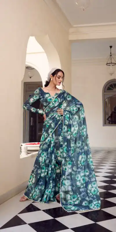 YNF 7042 Navy Blue Color Weightless Marbal Floral Printed Border Saree Casual, Wedding, Festive, Events . Expected Delivery  4-6 Working Days @1549/- only                                                                                | Bollywood Sarees, Creative Sarees, Designer Sarees, Embroidered Sarees, Ethnic Saree, Modern Digital sarees, Party Wear Sarees, Sarees