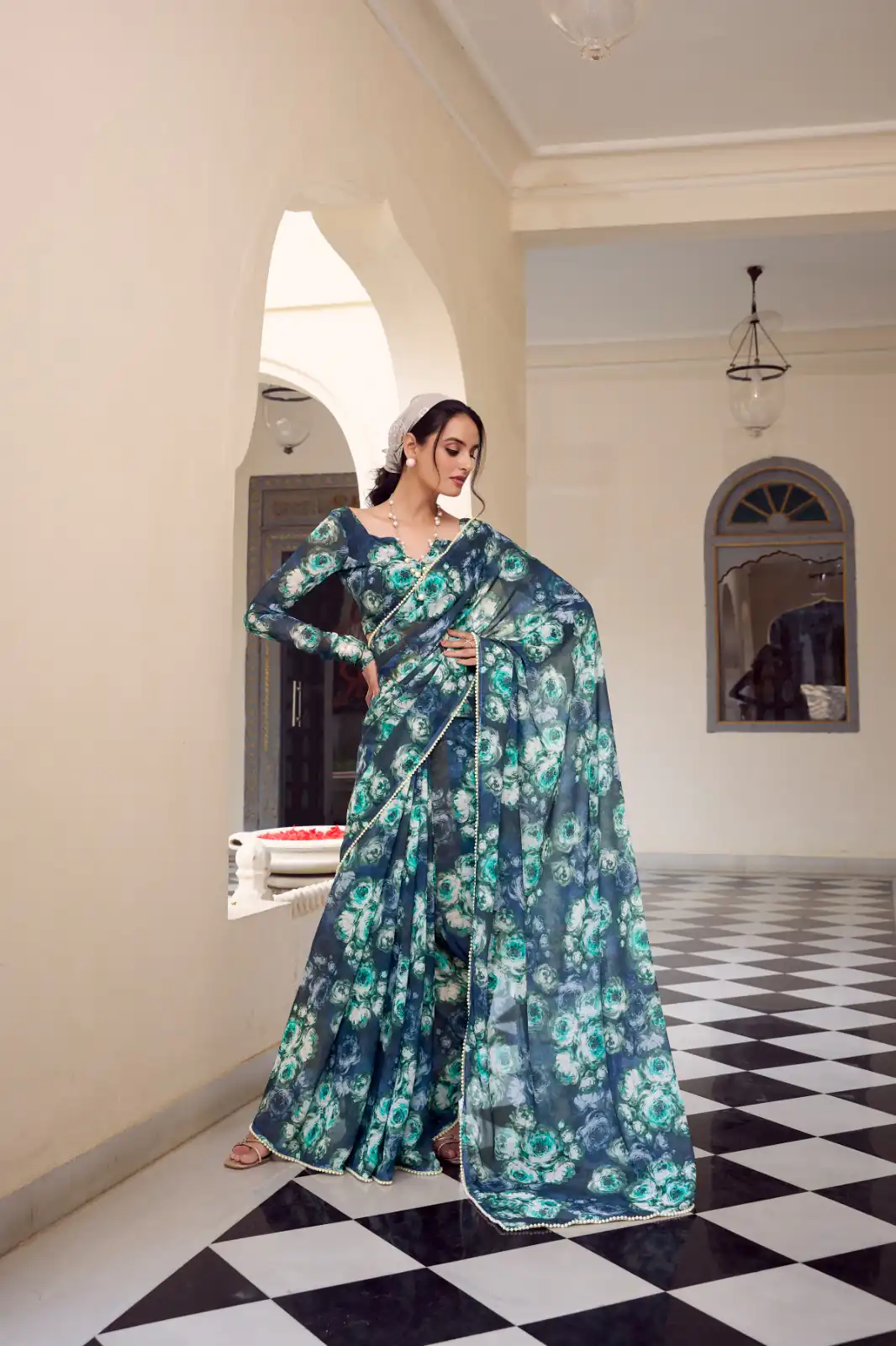 YNF 7042 Navy Blue Color Weightless Marbal Floral Printed Border Saree Casual, Wedding, Festive, Events . Expected Delivery  4-6 Working Days @1549/- only                                                                                | Bollywood Sarees, Creative Sarees, Designer Sarees, Embroidered Sarees, Ethnic Saree, Modern Digital sarees, Party Wear Sarees, Sarees