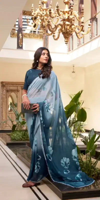 YNF 7038 Navy Blue Color Weightless Marbal Floral Printed Lace Saree Casual, Wedding, Festive, Events . Expected Delivery  4-6 Working Days @1549/- only                                                                                | Bollywood Sarees, Creative Sarees, Designer Sarees, Embroidered Sarees, Ethnic Saree, Modern Digital sarees, Party Wear Sarees, Sarees