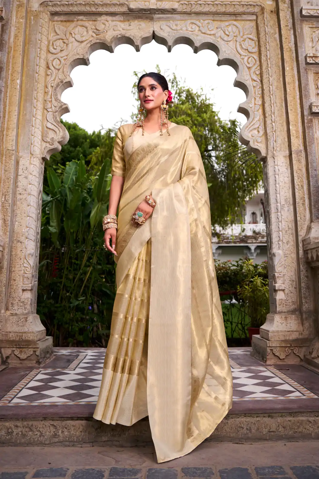 YNF 7204 Off White Color Gold Tissue Zari Weaving Work Saree Casual, Wedding, Festive, Events . Expected Delivery  4-6 Working Days @1499/- only                                                                                | Bollywood Sarees, Creative Sarees, Designer Sarees, Embroidered Sarees, Ethnic Saree, Modern Digital sarees, Party Wear Sarees, Sarees