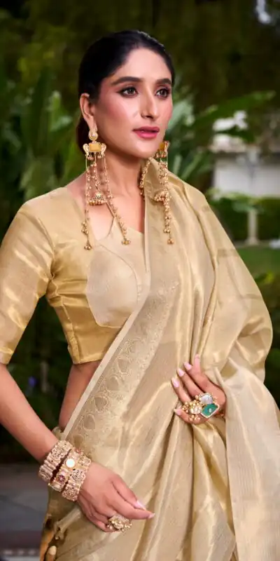 YNF 7204 Off White Color Gold Tissue Zari Weaving Work Saree Casual, Wedding, Festive, Events . Expected Delivery  4-6 Working Days @1499/- only                                                                                | Bollywood Sarees, Creative Sarees, Designer Sarees, Embroidered Sarees, Ethnic Saree, Modern Digital sarees, Party Wear Sarees, Sarees