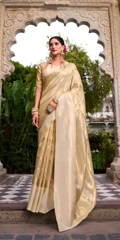 YNF 7204 Off White Color Gold Tissue Zari Weaving Work Saree Casual, Wedding, Festive, Events . Expected Delivery  4-6 Working Days @1499/- only                                                                                | Bollywood Sarees, Creative Sarees, Designer Sarees, Embroidered Sarees, Ethnic Saree, Modern Digital sarees, Party Wear Sarees, Sarees