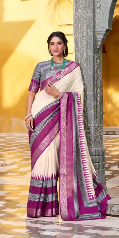 YNF 7049 Off White Color Poly Cotton Printed With Zari Weaving Work Saree Casual, Wedding, Festive, Events . Expected Delivery  4-6 Working Days @1699/- only                                                                                | Bollywood Sarees, Creative Sarees, Designer Sarees, Embroidered Sarees, Ethnic Saree, Modern Digital sarees, Party Wear Sarees, Sarees