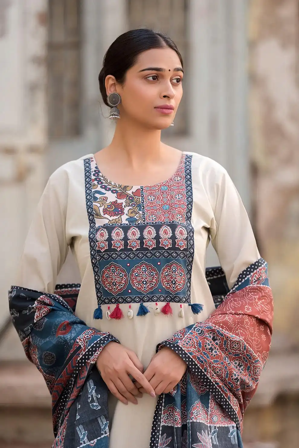 LG 1992 Off White Color Roman Silk Printed Patch Work  Salwar Suit Casual, Wedding, Festive, Events . Expected Delivery  4-6 Working Days @1899/- only      | Jump Suits, Casual Suits, Creative suits, Designer Suits, Palazzo Suits, Party Wear Suits, Patiala Suits, Salwar suit, Straight Suits