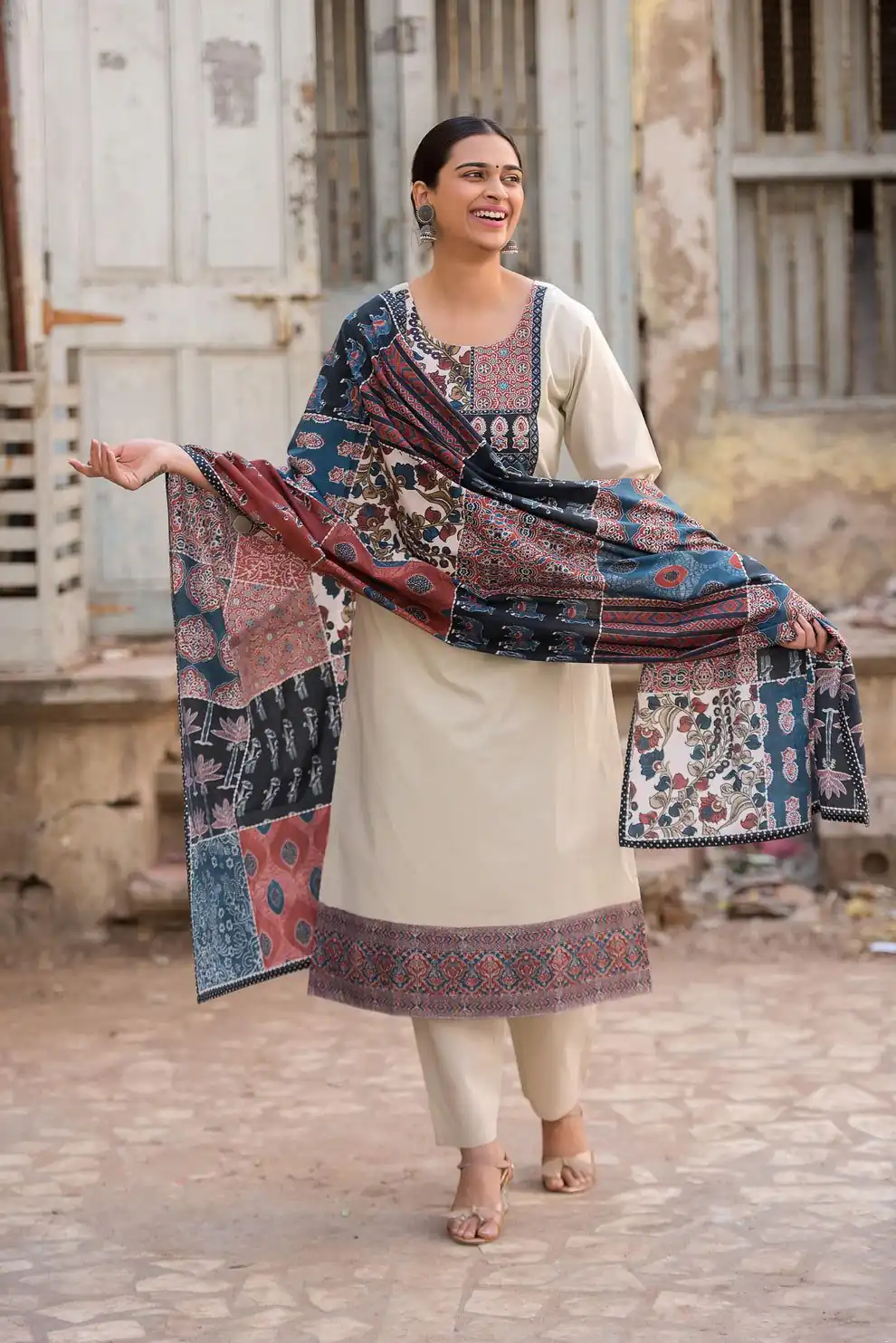 LG 1992 Off White Color Roman Silk Printed Patch Work  Salwar Suit Casual, Wedding, Festive, Events . Expected Delivery  4-6 Working Days @1899/- only      | Jump Suits, Casual Suits, Creative suits, Designer Suits, Palazzo Suits, Party Wear Suits, Patiala Suits, Salwar suit, Straight Suits