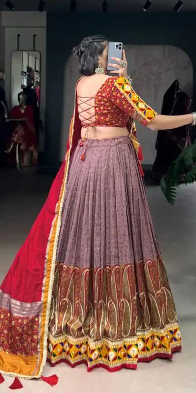 LNB 1745 Onion Color Tasar Silk Kashmiri Foil Print Gamthi Work Sequins Lehenga Choli Wedding, Party, Festive, Events Etc. Delivery 4-6 Working Days Rs 2999 | Bollywood Lehenga, Creative Lehenga, Designer Lehenga, Embroidered Lehenga, Lehenga, Party Wear Lehenga