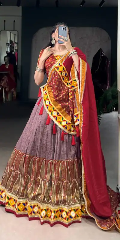 LNB 1745 Onion Color Tasar Silk Kashmiri Foil Print Gamthi Work Sequins Lehenga Choli Wedding, Party, Festive, Events Etc. Delivery 4-6 Working Days Rs 2999 | Bollywood Lehenga, Creative Lehenga, Designer Lehenga, Embroidered Lehenga, Lehenga, Party Wear Lehenga