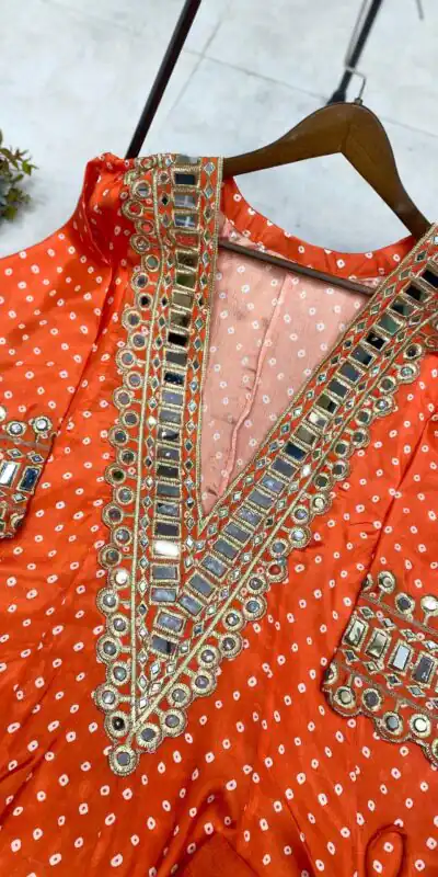 LG 1944 Orange Color Chinon digital Printed Mirror Embroidery Salwar Suit Casual, Wedding, Festive, Events . Expected Delivery  4-6 Working Days @1649/- only      | Jump Suits, Casual Suits, Creative suits, Designer Suits, Palazzo Suits, Party Wear Suits, Patiala Suits, Salwar suit, Straight Suits