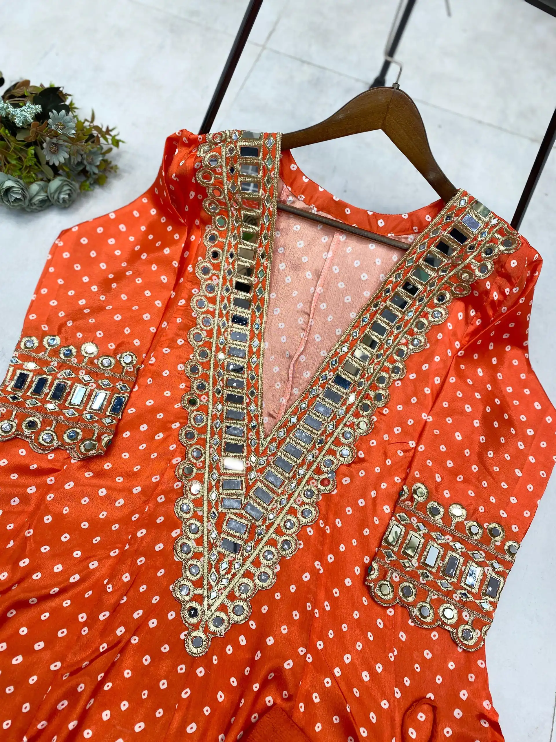 LG 1944 Orange Color Chinon digital Printed Mirror Embroidery Salwar Suit Casual, Wedding, Festive, Events . Expected Delivery  4-6 Working Days @1649/- only      | Jump Suits, Casual Suits, Creative suits, Designer Suits, Palazzo Suits, Party Wear Suits, Patiala Suits, Salwar suit, Straight Suits