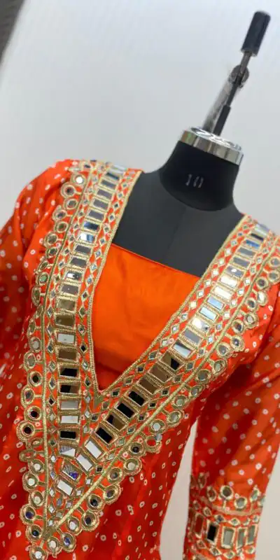 LG 1944 Orange Color Chinon digital Printed Mirror Embroidery Salwar Suit Casual, Wedding, Festive, Events . Expected Delivery  4-6 Working Days @1649/- only      | Jump Suits, Casual Suits, Creative suits, Designer Suits, Palazzo Suits, Party Wear Suits, Patiala Suits, Salwar suit, Straight Suits