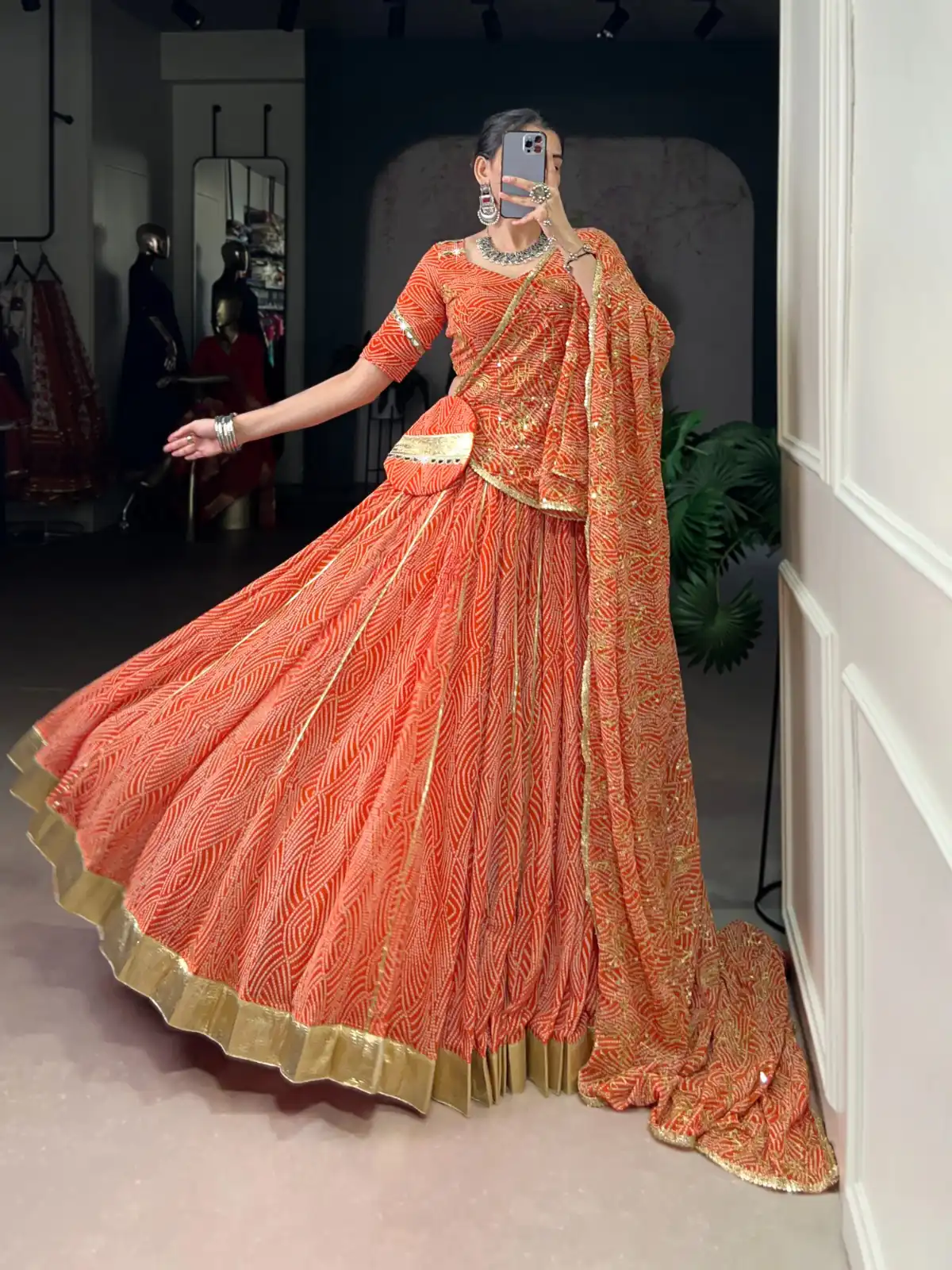 LNB 1701 Orange Color Georgette Bandhej Print And Embossed Lace Lehenga Choli Wedding, Party, Festive, Events Etc. Delivery 4-6 Working Days Rs 3999 | Bollywood Lehenga, Creative Lehenga, Designer Lehenga, Embroidered Lehenga, Lehenga, Party Wear Lehenga