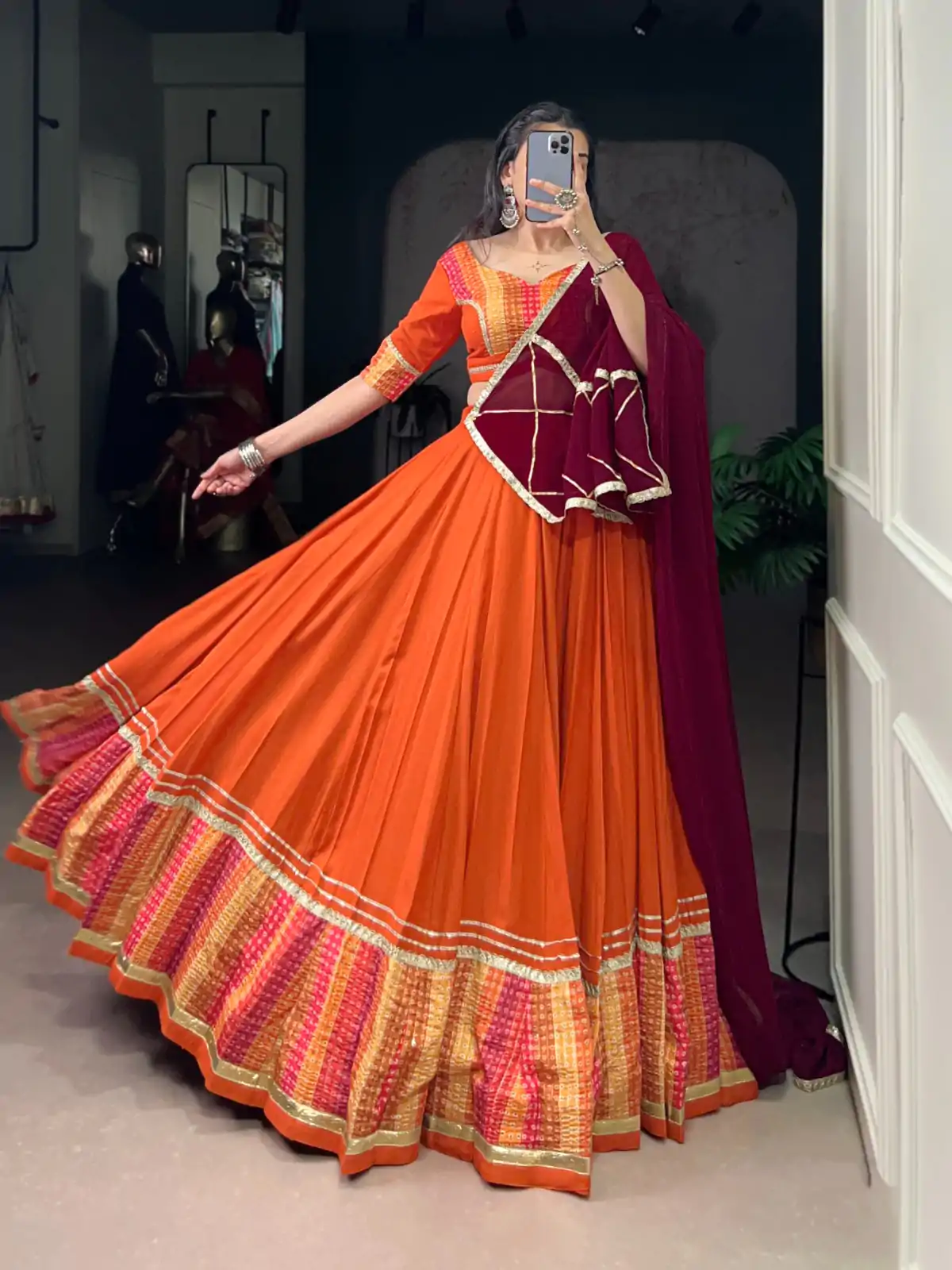 LNB 1634 Orange Color Pure Rayon Bandhej Print Sequins Lace Boarder Lehenga Choli Wedding, Party, Festive, Events Etc. Delivery 4-6 Working Days Rs 3199 | Bollywood Lehenga, Creative Lehenga, Designer Lehenga, Embroidered Lehenga, Lehenga, Party Wear Lehenga