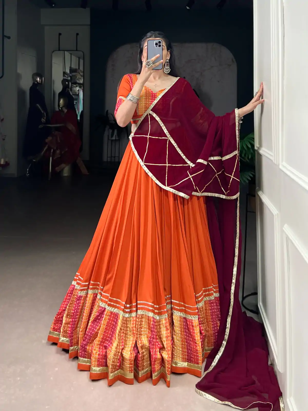 LNB 1634 Orange Color Pure Rayon Bandhej Print Sequins Lace Boarder Lehenga Choli Wedding, Party, Festive, Events Etc. Delivery 4-6 Working Days Rs 3199 | Bollywood Lehenga, Creative Lehenga, Designer Lehenga, Embroidered Lehenga, Lehenga, Party Wear Lehenga