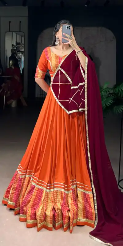 LNB 1634 Orange Color Pure Rayon Bandhej Print Sequins Lace Boarder Lehenga Choli Wedding, Party, Festive, Events Etc. Delivery 4-6 Working Days Rs 3199 | Bollywood Lehenga, Creative Lehenga, Designer Lehenga, Embroidered Lehenga, Lehenga, Party Wear Lehenga