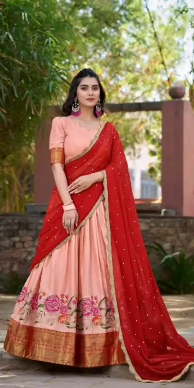 LNB1518 Peach Color Cotton Silk Thread Embroidery Work Lehenga Choli Wedding, Party, Festive, Events Etc. Delivery 4-6 Working Days Rs 2999 | Bollywood Lehenga, Creative Lehenga, Designer Lehenga, Embroidered Lehenga, Lehenga, Party Wear Lehenga