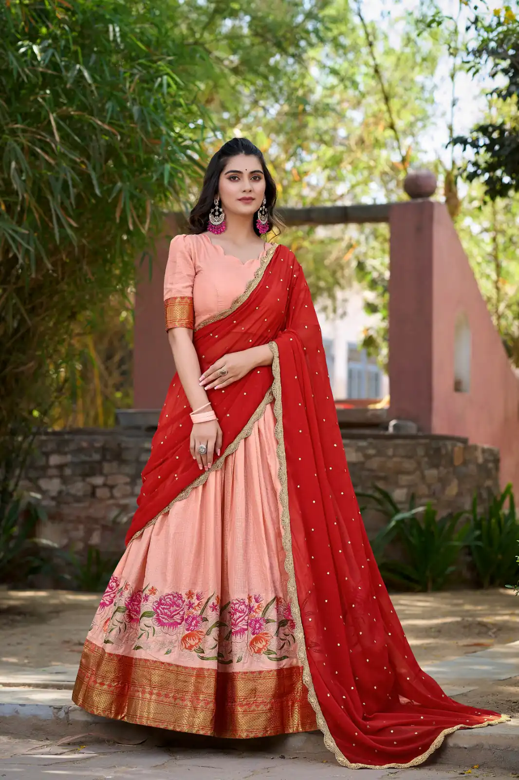 LNB1518 Peach Color Cotton Silk Thread Embroidery Work Lehenga Choli Wedding, Party, Festive, Events Etc. Delivery 4-6 Working Days Rs 2999 | Bollywood Lehenga, Creative Lehenga, Designer Lehenga, Embroidered Lehenga, Lehenga, Party Wear Lehenga