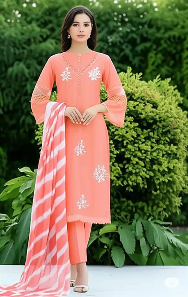 LG 1951 Peach Color Roman Silk Embroidery Work On Front Side Salwar Suit Casual, Wedding, Festive, Events . Expected Delivery  4-6 Working Days @1999/- only      | Jump Suits, Casual Suits, Creative suits, Designer Suits, Palazzo Suits, Party Wear Suits, Patiala Suits, Salwar suit, Straight Suits