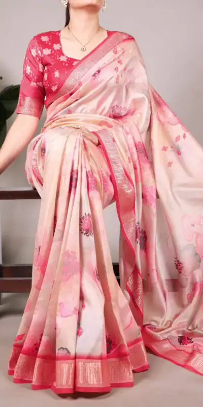 YNF 7024 Peach Color Tussar Silk With Viscose Border Floral Printed Saree Casual, Wedding, Festive, Events . Expected Delivery  4-6 Working Days @1699/- only                                                                                | Bollywood Sarees, Creative Sarees, Designer Sarees, Embroidered Sarees, Ethnic Saree, Modern Digital sarees, Party Wear Sarees, Sarees