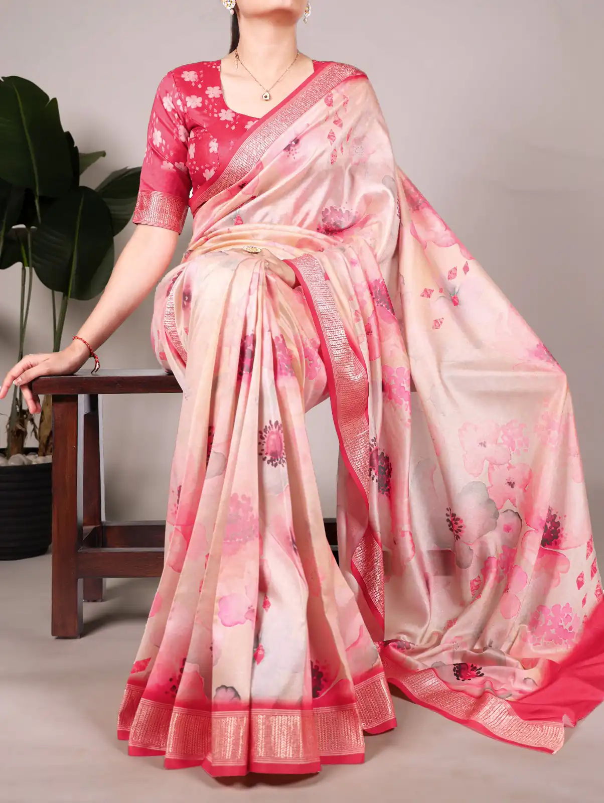 YNF 7024 Peach Color Tussar Silk With Viscose Border Floral Printed Saree Casual, Wedding, Festive, Events . Expected Delivery  4-6 Working Days @1699/- only                                                                                | Bollywood Sarees, Creative Sarees, Designer Sarees, Embroidered Sarees, Ethnic Saree, Modern Digital sarees, Party Wear Sarees, Sarees