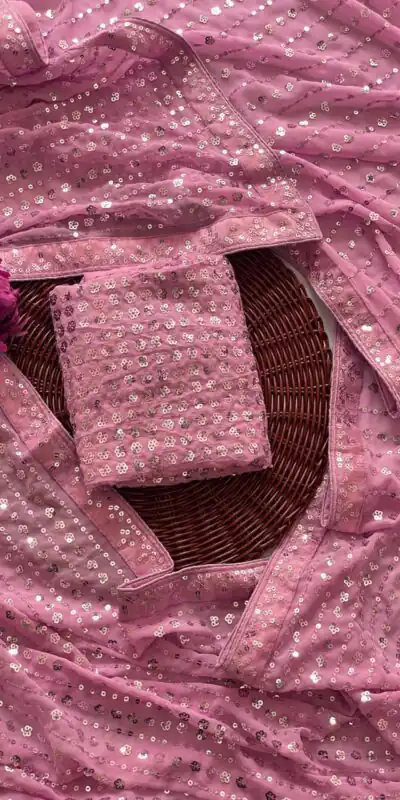 DF 3452 Pink Color Faux Georgette Embroidery Sequins Multi Work Saree Casual, Wedding, Festive, Events . Expected Delivery  4-6 Working Days @1799/- only                                                                                | Bollywood Sarees, Creative Sarees, Designer Sarees, Embroidered Sarees, Ethnic Saree, Modern Digital sarees, Party Wear Sarees, Sarees