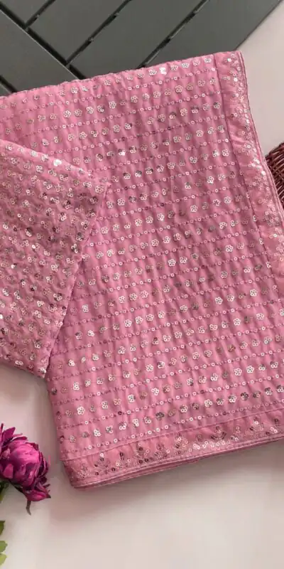 DF 3452 Pink Color Faux Georgette Embroidery Sequins Multi Work Saree Casual, Wedding, Festive, Events . Expected Delivery  4-6 Working Days @1799/- only                                                                                | Bollywood Sarees, Creative Sarees, Designer Sarees, Embroidered Sarees, Ethnic Saree, Modern Digital sarees, Party Wear Sarees, Sarees