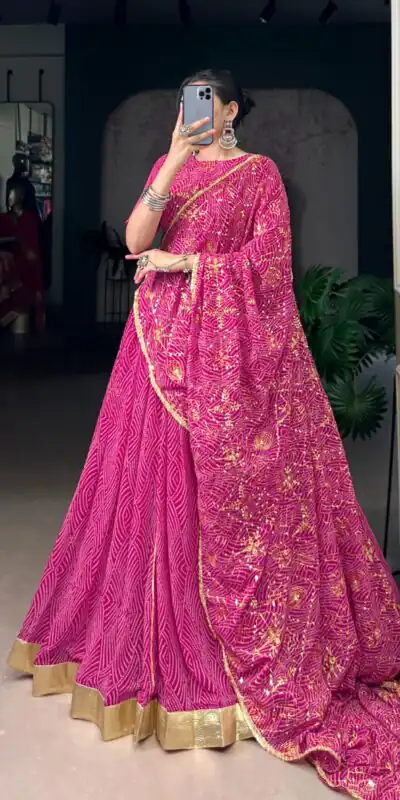 LNB 1701 Pink Color Georgette Bandhej Print And Embossed Lace Lehenga Choli Wedding, Party, Festive, Events Etc. Delivery 4-6 Working Days Rs 3999 | Bollywood Lehenga, Creative Lehenga, Designer Lehenga, Embroidered Lehenga, Lehenga, Party Wear Lehenga