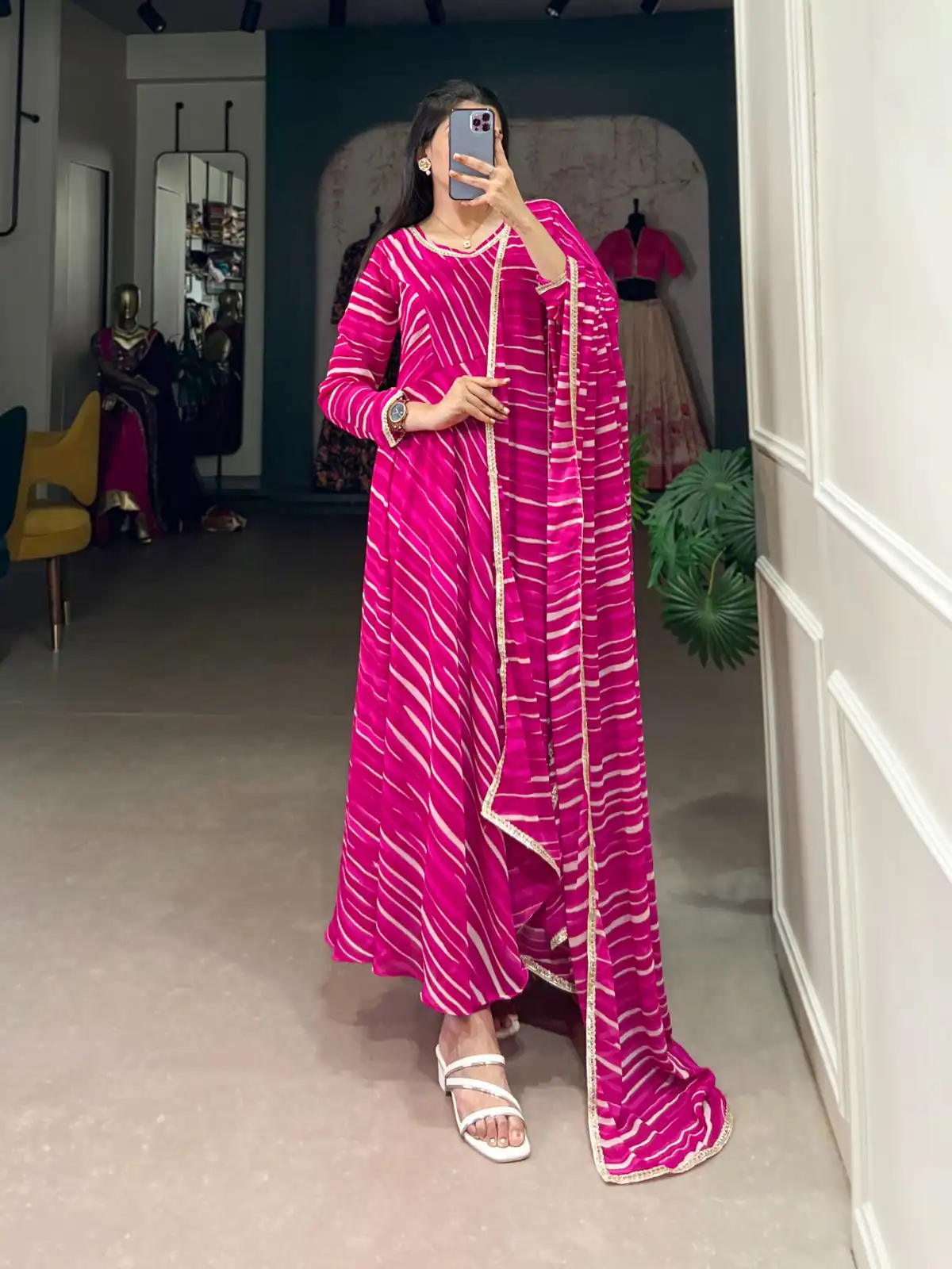 YNF 5026 Pink Color Georgette Leheriya Georgette With Lace Touch Up Gown Casual, Wedding, Festive, Events . Expected Delivery  4-6 Working Days @1799/- only      | Bollywood Gowns, Creative Gowns, Designer Gowns, Embroidered Gowns, Gowns, Party Wear Gowns