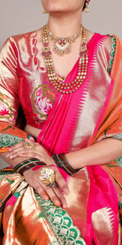 YNF 7407 Pink Color Jacquard Silk Paithani Zari Weaving Work Saree Casual, Wedding, Festive, Events . Expected Delivery  4-6 Working Days @3349/- only                                                                                | Bollywood Sarees, Creative Sarees, Designer Sarees, Embroidered Sarees, Ethnic Saree, Modern Digital sarees, Party Wear Sarees, Sarees