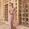 Pink Mono Net Sequins Saree