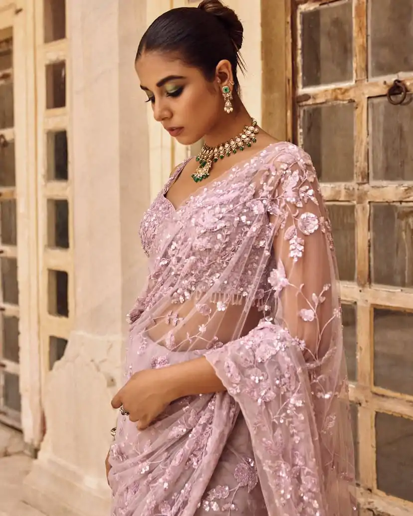 DF 3435 Pink Color Mono Net 5mm Multi Sequins Embroidery Work Saree Casual, Wedding, Festive, Events . Expected Delivery  4-6 Working Days @1799/- only                                                                                | Bollywood Sarees, Creative Sarees, Designer Sarees, Embroidered Sarees, Ethnic Saree, Modern Digital sarees, Party Wear Sarees, Sarees