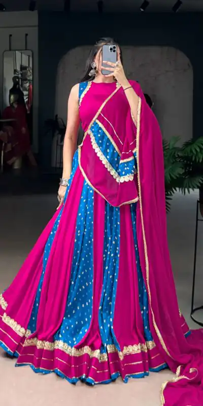 LNB 1673 Pink Color Tasar Silk Bandhej Print With Lace Touch Up Lehenga Choli Wedding, Party, Festive, Events Etc. Delivery 4-6 Working Days Rs 3099 | Bollywood Lehenga, Creative Lehenga, Designer Lehenga, Embroidered Lehenga, Lehenga, Party Wear Lehenga