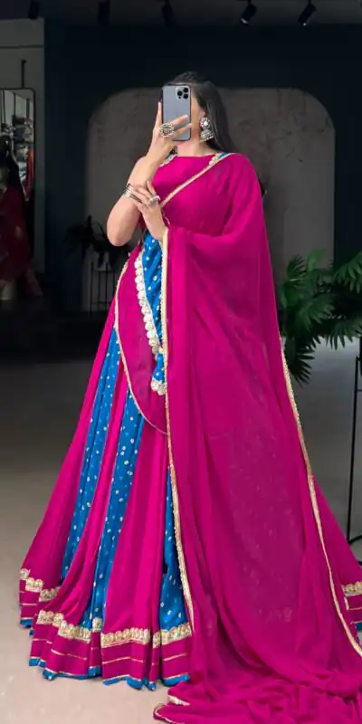 LNB 1673 Pink Color Tasar Silk Bandhej Print With Lace Touch Up Lehenga Choli Wedding, Party, Festive, Events Etc. Delivery 4-6 Working Days Rs 3099 | Bollywood Lehenga, Creative Lehenga, Designer Lehenga, Embroidered Lehenga, Lehenga, Party Wear Lehenga