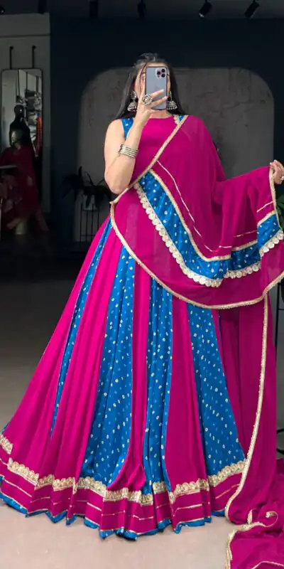 LNB 1673 Pink Color Tasar Silk Bandhej Print With Lace Touch Up Lehenga Choli Wedding, Party, Festive, Events Etc. Delivery 4-6 Working Days Rs 3099 | Bollywood Lehenga, Creative Lehenga, Designer Lehenga, Embroidered Lehenga, Lehenga, Party Wear Lehenga
