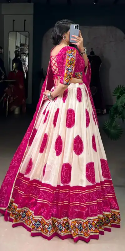 LNB 1736 Pink Color Tasar Silk Bandhej Print And Gamthi Work Lehenga Choli Wedding, Party, Festive, Events Etc. Delivery 4-6 Working Days Rs 3499 | Bollywood Lehenga, Creative Lehenga, Designer Lehenga, Embroidered Lehenga, Lehenga, Party Wear Lehenga