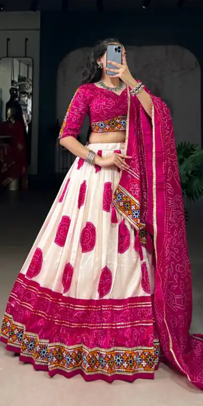 LNB 1736 Pink Color Tasar Silk Bandhej Print And Gamthi Work Lehenga Choli Wedding, Party, Festive, Events Etc. Delivery 4-6 Working Days Rs 3499 | Bollywood Lehenga, Creative Lehenga, Designer Lehenga, Embroidered Lehenga, Lehenga, Party Wear Lehenga