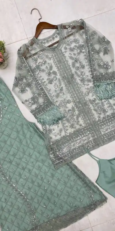 LG 1943 Pista Color Butterfly Net Sequence Embroidery Work Salwar Suit Casual, Wedding, Festive, Events . Expected Delivery  4-6 Working Days @1999/- only      | Jump Suits, Casual Suits, Creative suits, Designer Suits, Palazzo Suits, Party Wear Suits, Patiala Suits, Salwar suit, Straight Suits