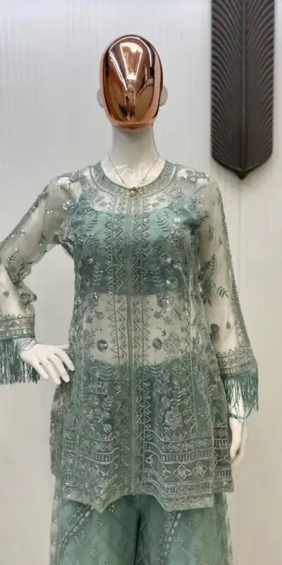 LG 1943 Pista Color Butterfly Net Sequence Embroidery Work Salwar Suit Casual, Wedding, Festive, Events . Expected Delivery  4-6 Working Days @1999/- only      | Jump Suits, Casual Suits, Creative suits, Designer Suits, Palazzo Suits, Party Wear Suits, Patiala Suits, Salwar suit, Straight Suits