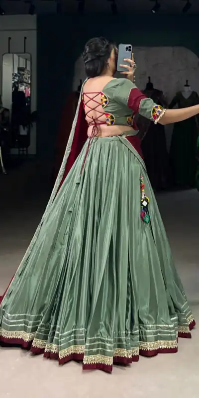 LNB 1656 Pista Color Silk Crepe Sequins Thread Embroidery Gotta Lehenga Choli Festive Party Wedding, Events etc. Delivery 4-6 Working Days @3399/- | Bollywood Lehenga, Creative Lehenga, Designer Lehenga, Embroidered Lehenga, Lehenga, Party Wear Lehenga