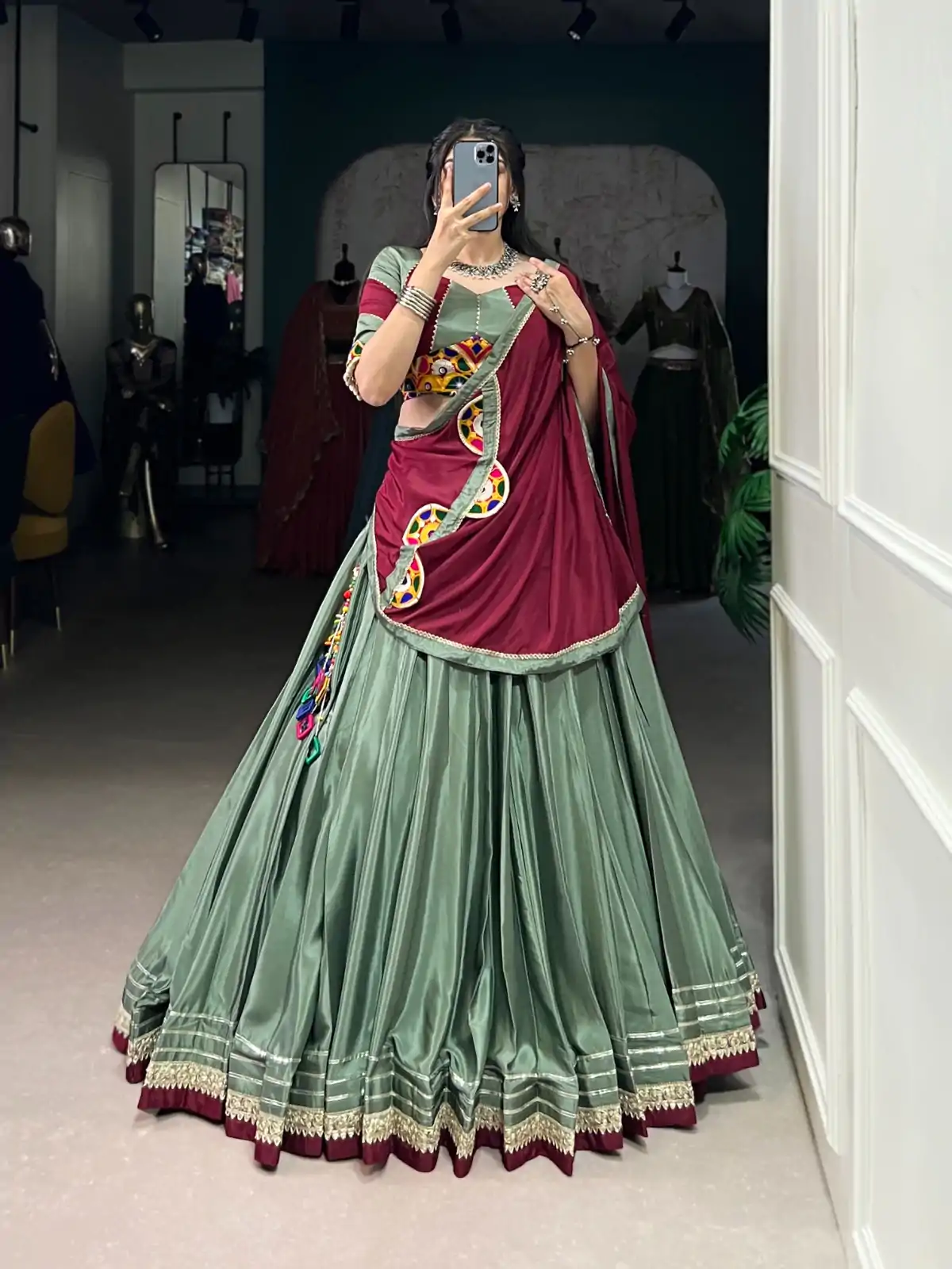 LNB 1656 Pista Color Silk Crepe Sequins Thread Embroidery Gotta Lehenga Choli Festive Party Wedding, Events etc. Delivery 4-6 Working Days @3399/- | Bollywood Lehenga, Creative Lehenga, Designer Lehenga, Embroidered Lehenga, Lehenga, Party Wear Lehenga