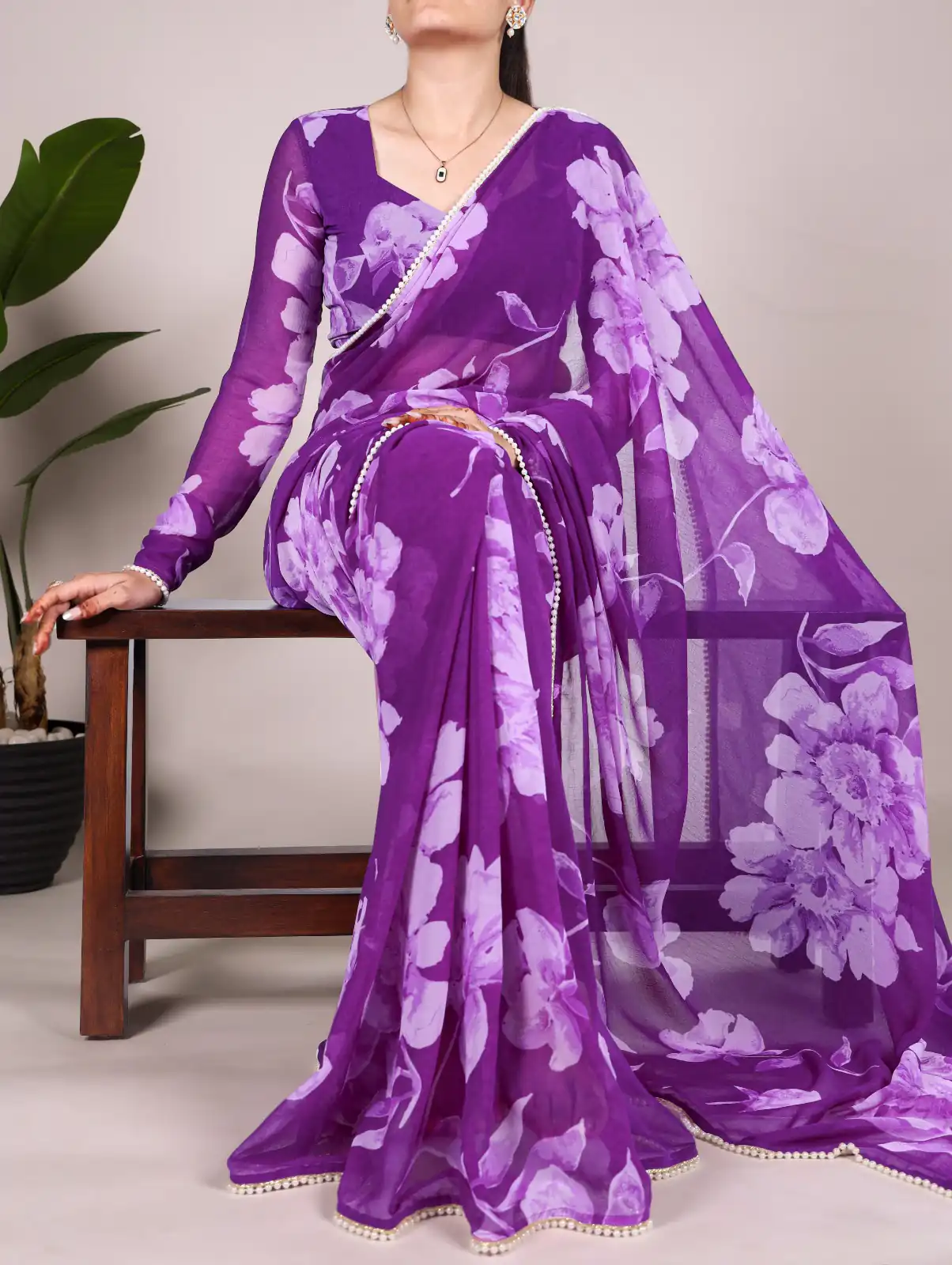 YNF 7011 Purple Color Chiffon Foral Printed Pearl Lace Border Saree Casual, Wedding, Festive, Events . Expected Delivery  4-6 Working Days @1499/- only                                                                                | Bollywood Sarees, Creative Sarees, Designer Sarees, Embroidered Sarees, Ethnic Saree, Modern Digital sarees, Party Wear Sarees, Sarees