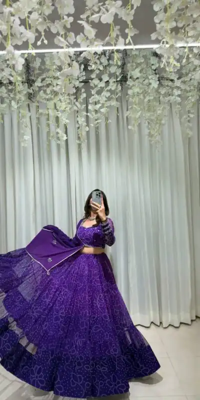 LG 647 Purple Color Printed Georgette Real Mirror Work Lehenga Choli Wedding, Party, Festive, Events Etc. Delivery 4-6 Working Days Rs 2099 | Bollywood Lehenga, Creative Lehenga, Designer Lehenga, Embroidered Lehenga, Lehenga, Party Wear Lehenga