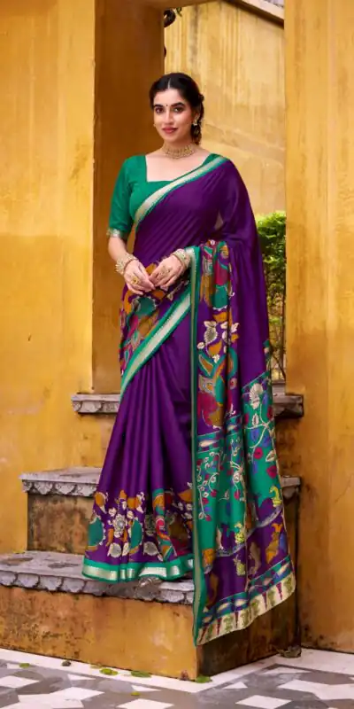 YNF 7048 Purple Color Polyester Chanderi Kalamkari Weaving Work Saree Casual, Wedding, Festive, Events . Expected Delivery  4-6 Working Days @1499/- only                                | Bollywood Sarees, Creative Sarees, Designer Sarees, Embroidered Sarees, Ethnic Saree, Modern Digital sarees, Party Wear Sarees, Sarees